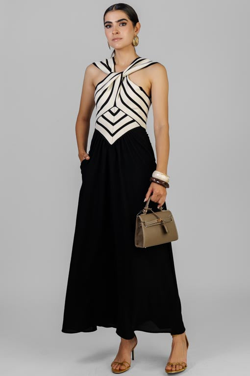 VESTIDO ESCOTE NUDO RAYAS
