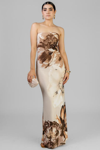 VESTIDO RECTO FLOR CAFE