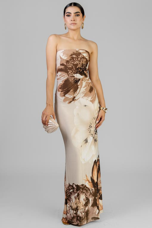 VESTIDO RECTO FLOR CAFE