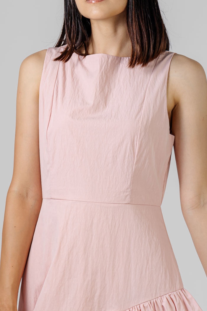 VESTIDO MIDI ROSA ASIMÉTRICO