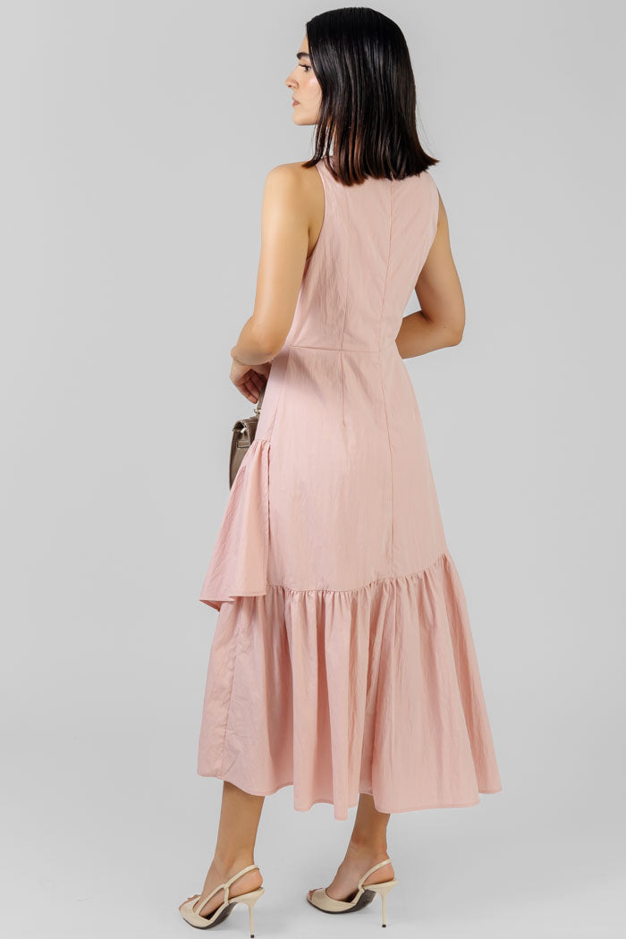 VESTIDO MIDI ROSA ASIMÉTRICO
