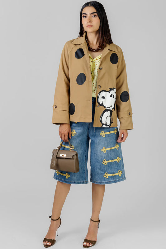 CHAQUETA BEIGE ESTAMPADA CARTOON