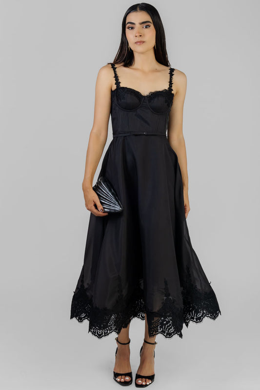 VESTIDO NEGRO MIDI ENCAJE