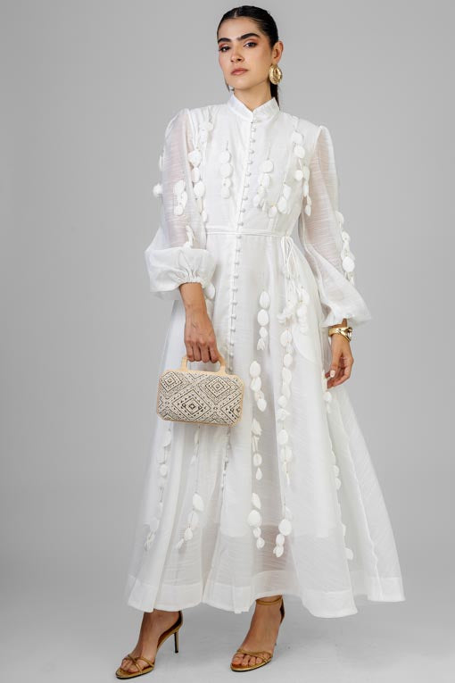 VESTIDO HOJAS BLANCAS