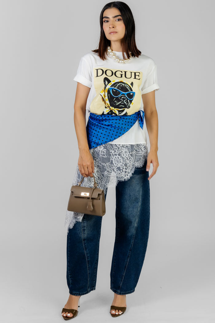 BLUSA ESTAMPADA CON ENCAJE