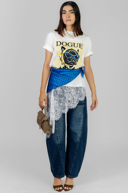BLUSA ESTAMPADA CON ENCAJE