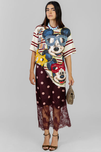 FALDA MIDI POLKA ENCAJE