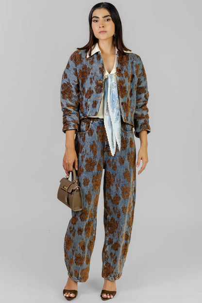 CONJUNTO DENIM FLORAL OCRE