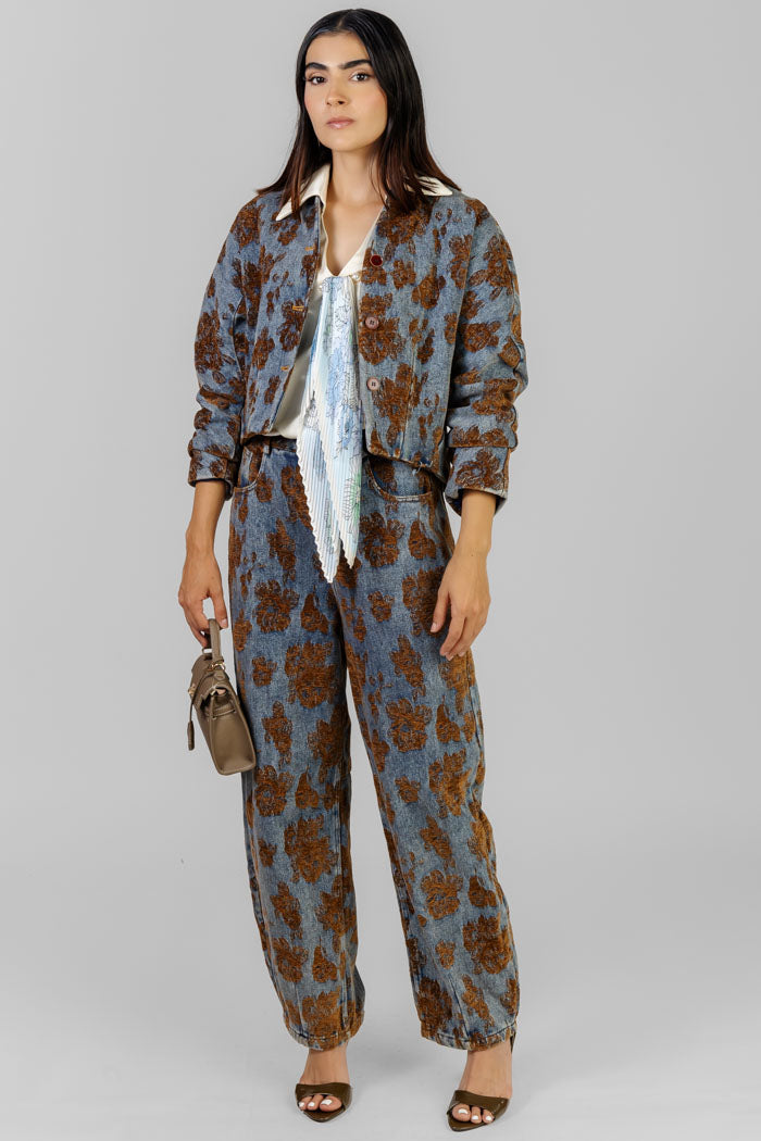 CONJUNTO DENIM FLORAL OCRE