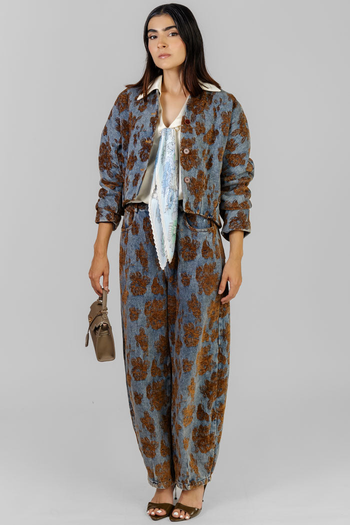 CONJUNTO DENIM FLORAL OCRE