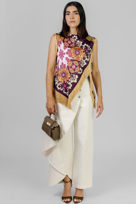BLUSA ESTAMPADA CON FLECOS