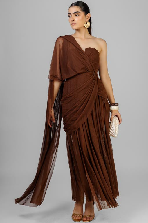 VESTIDO MESH MOKA FRUNCES