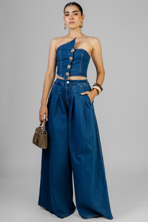 CONJUNTO TOP BOTONES DORADO