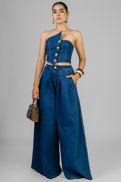 CONJUNTO TOP BOTONES DORADO