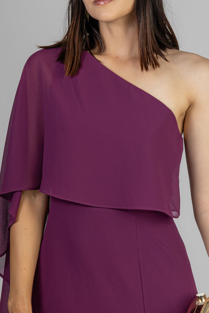 VESTIDO LARGO PÚRPURA UN HOMBRO