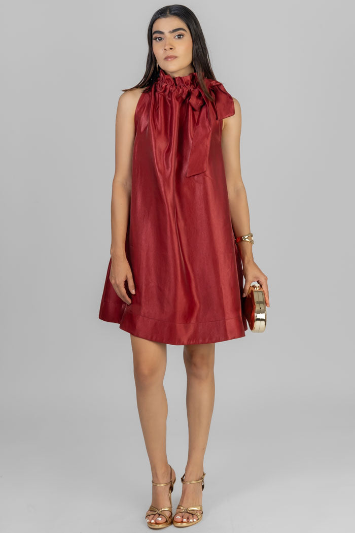 VESTIDO CORTO CUELLO LAZO