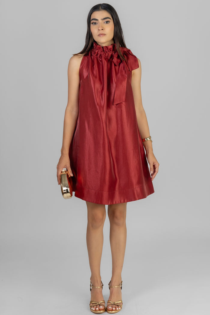 VESTIDO CORTO CUELLO LAZO