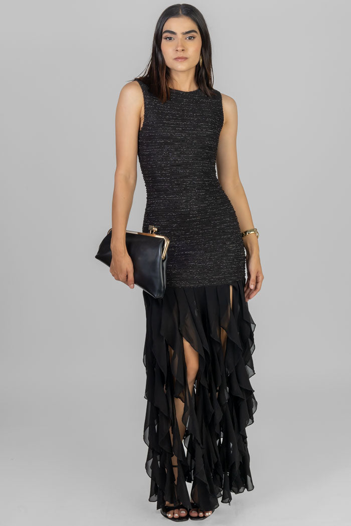 VESTIDO LARGO NEGRO VOLADOS