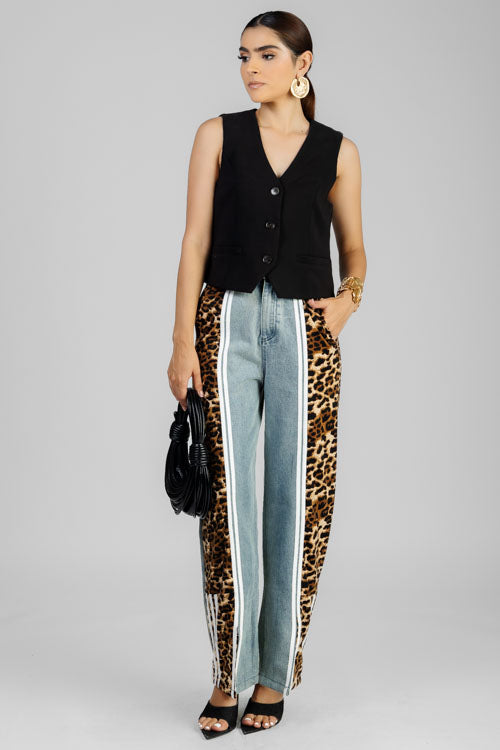 PANTALON DENIM FRANJA ANIMAL PRINT