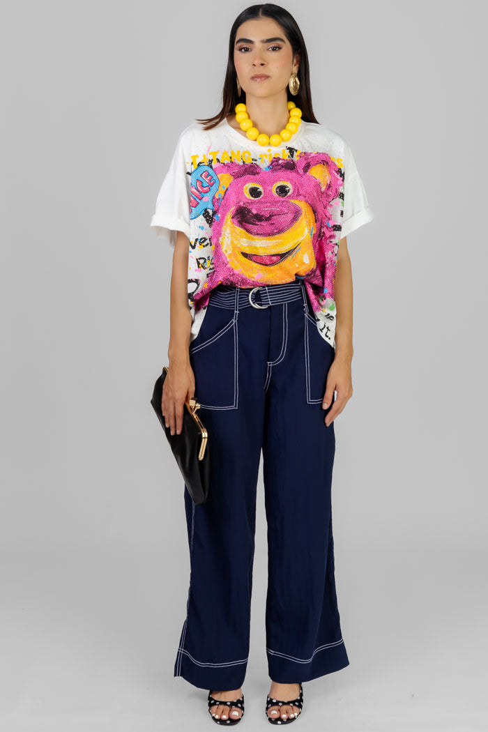 BLUSA ESTAMPADA CON PEDRERÍA