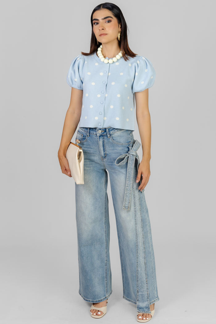 BLUSA PUNTOS MANGAS ABULLONADAS