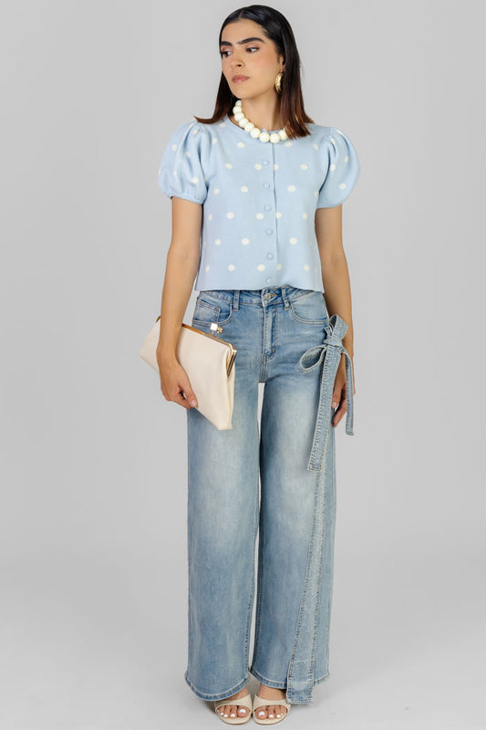 BLUSA PUNTOS MANGAS ABULLONADAS