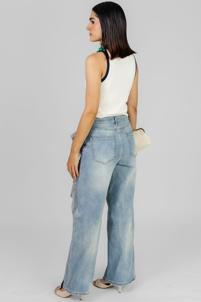 PANTALON JEANS CON LAZO