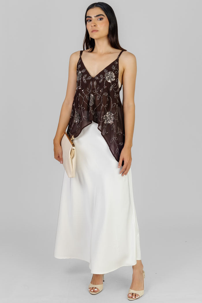 FALDA MIDI SATINADA BLANCA