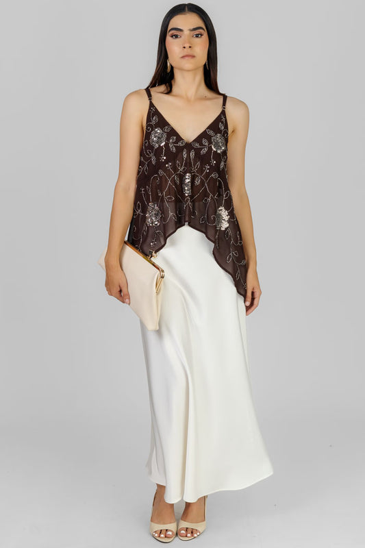FALDA MIDI SATINADA BLANCA