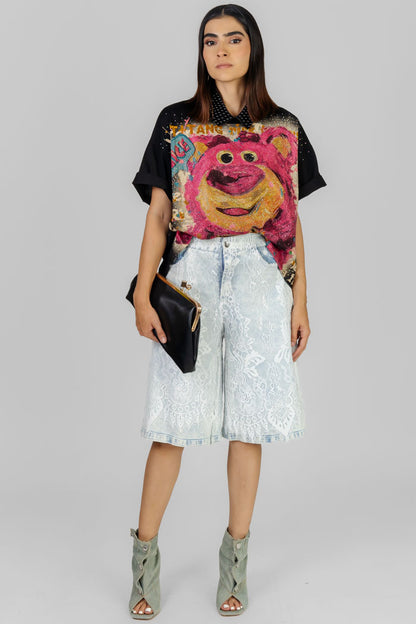 PLAYERA NEGRA ESTAMPADA OVERSIZE