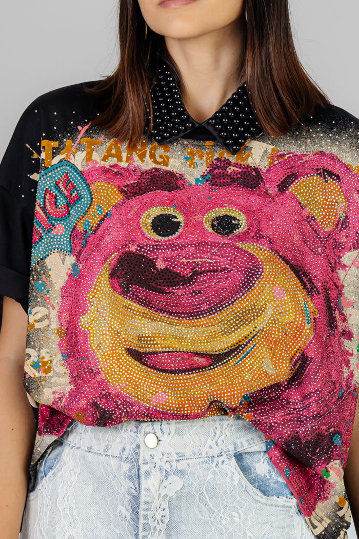 PLAYERA NEGRA ESTAMPADA OVERSIZE