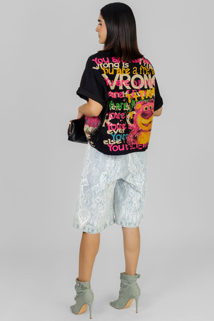 PLAYERA NEGRA ESTAMPADA OVERSIZE
