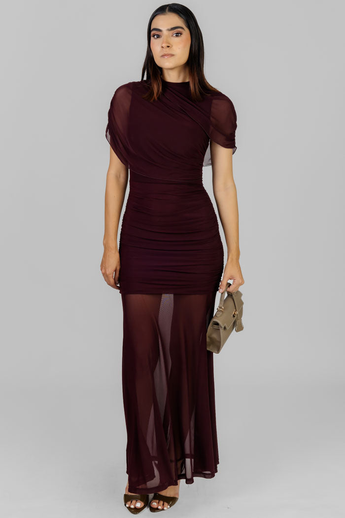 VESTIDO DRAPEADO TRANSPARENCIAS