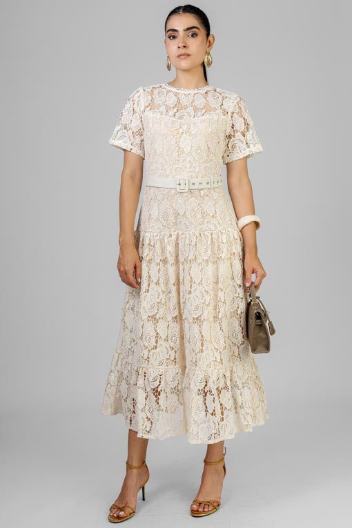 VESTIDO BEIGE GUIPUR