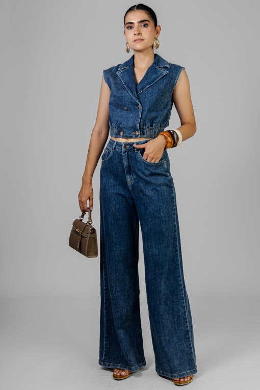 CONJUNTO DENIM CHALECO CORTO