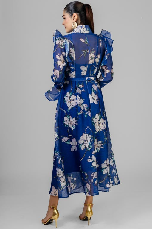VESTIDO AZUL MIDI FLORAL