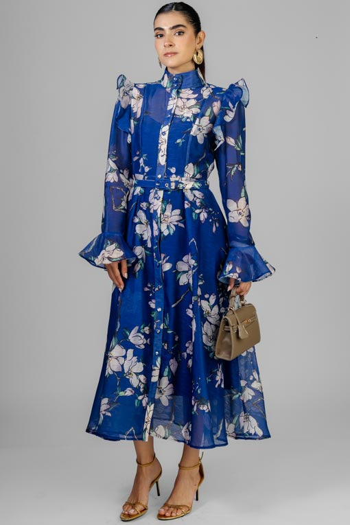 VESTIDO AZUL MIDI FLORAL