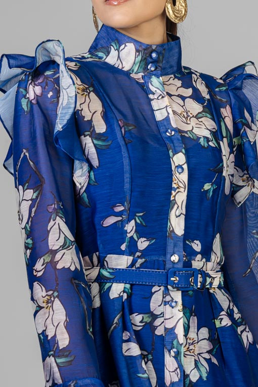 VESTIDO AZUL MIDI FLORAL