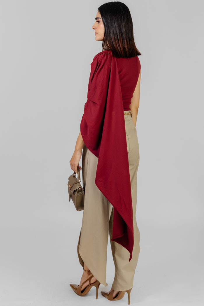 BLUSA DRAPEADA VINO ELEGANTE