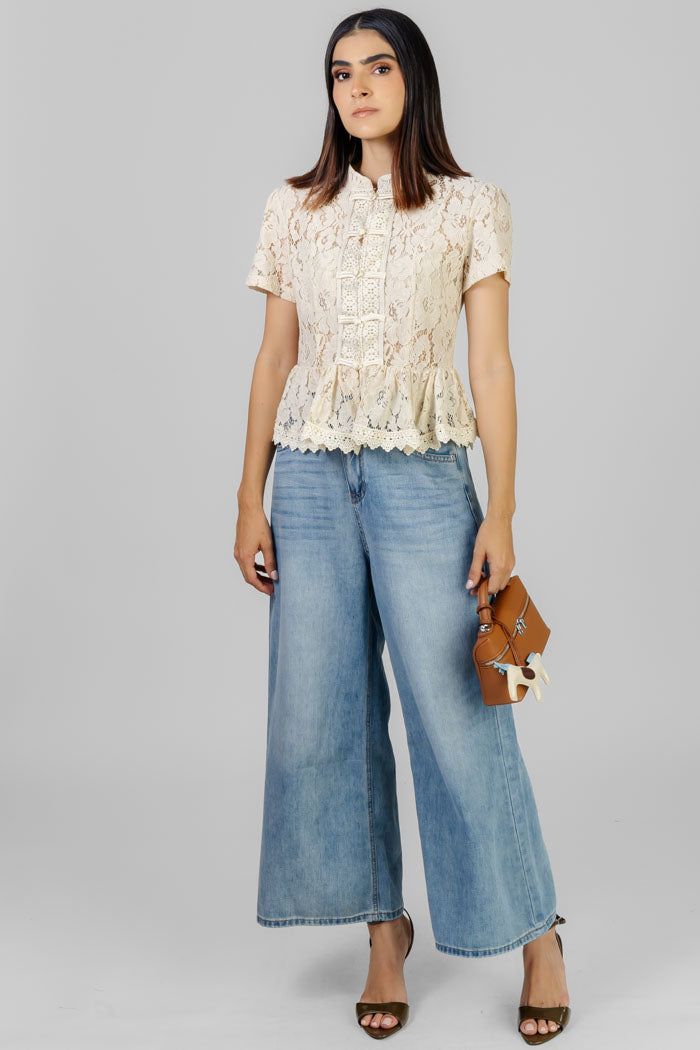 BLUSA ENCAJE CUELLO MAO