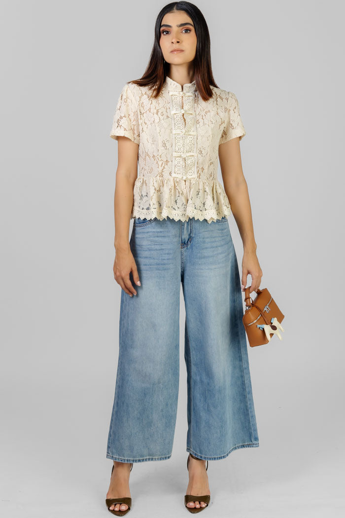 BLUSA ENCAJE CUELLO MAO