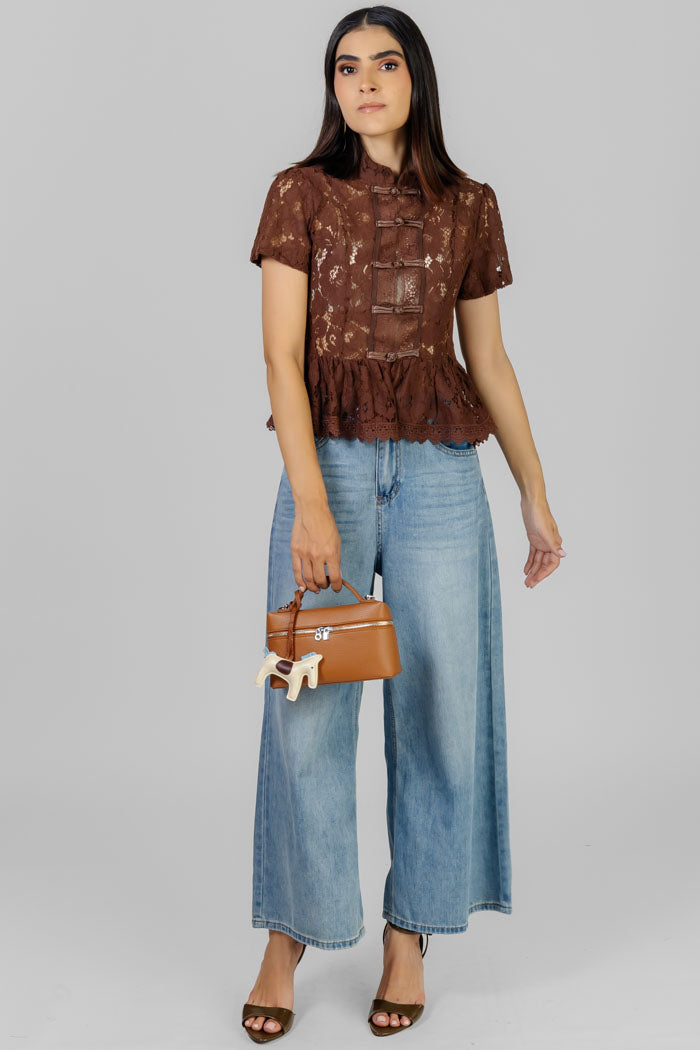 BLUSA ENCAJE CUELLO MAO