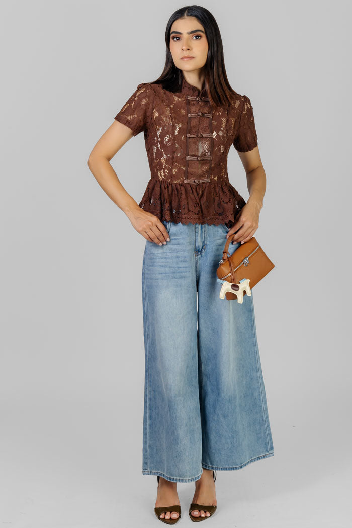 BLUSA ENCAJE CUELLO MAO