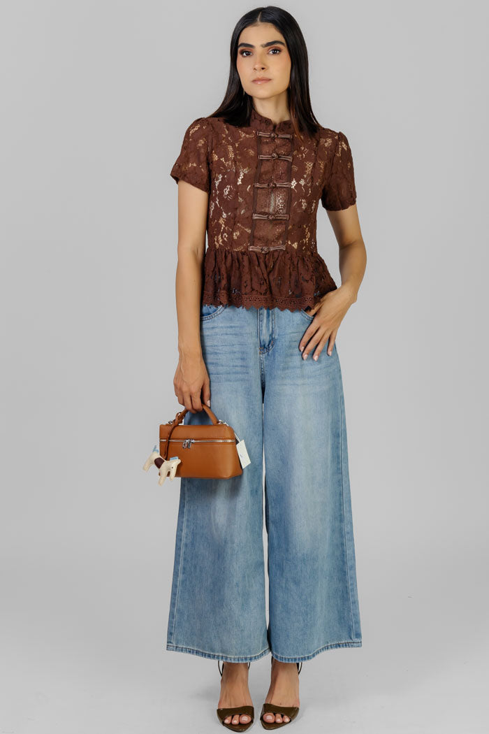 BLUSA ENCAJE CUELLO MAO