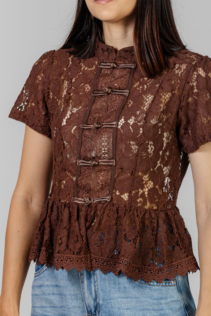 BLUSA ENCAJE CUELLO MAO