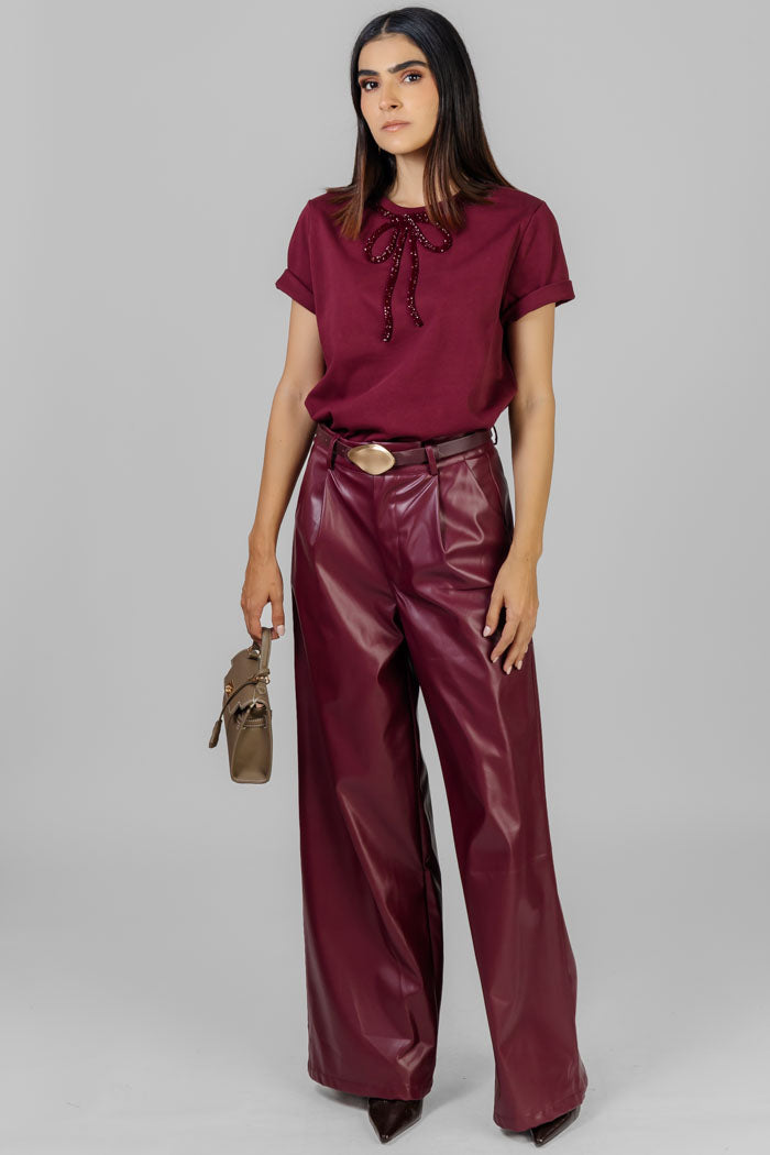 BLUSA VINO CON MOÑO