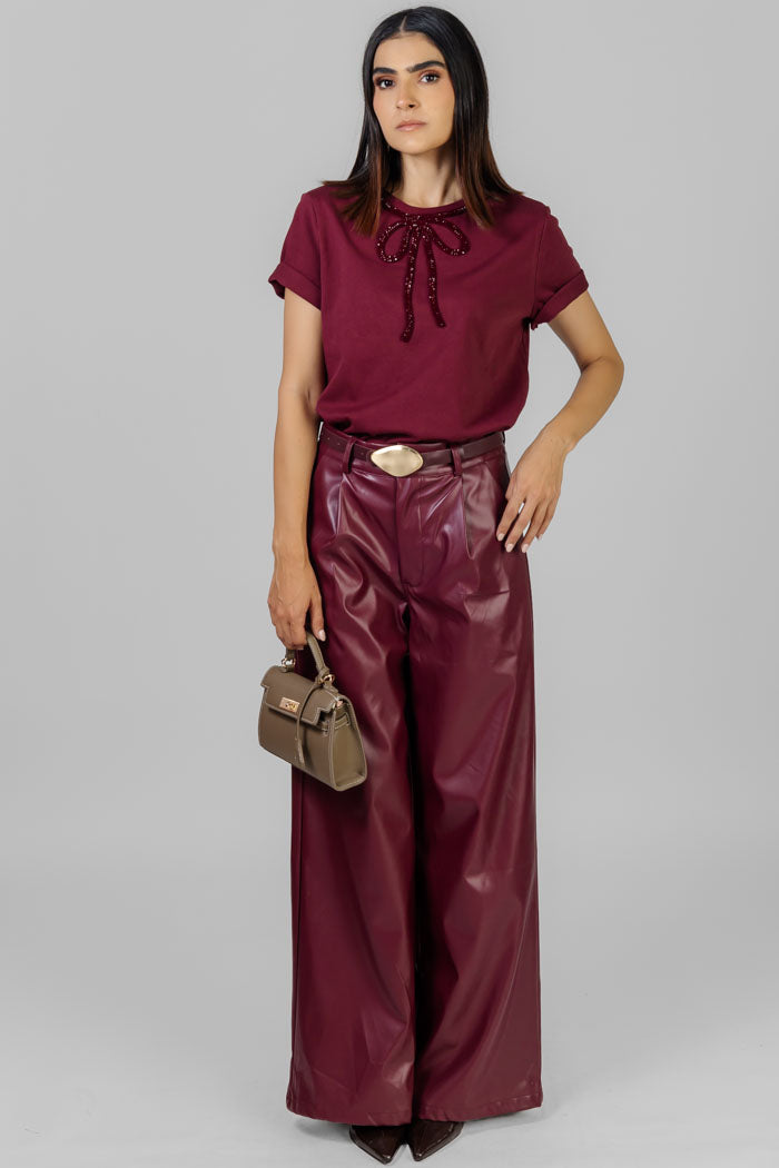 PANTALON VINO TIPO PIEL