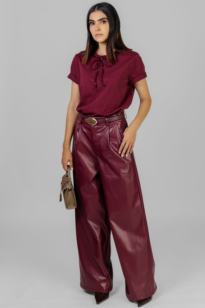 PANTALON VINO TIPO PIEL