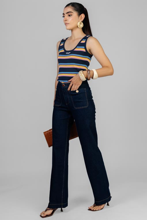 PANTALON DENIM BOTONES DORADOS