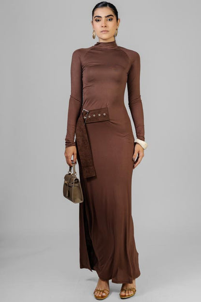 VESTIDO CAFE CINTO